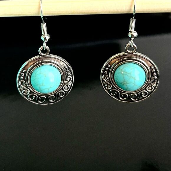 BBT Southwest Style Silver & Turquoise Dangle Earrings - Picture 9 of 10